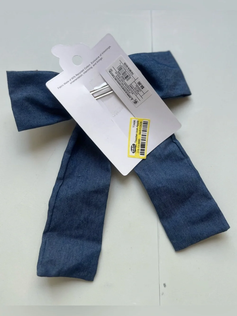 Kids Denim Bow Hair Clip with School Icons - Navy